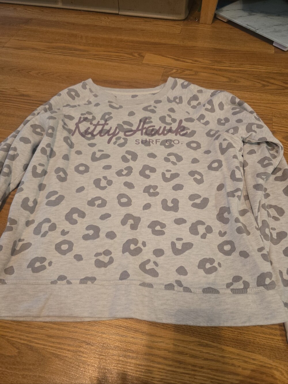 League Light Gray Leopard-Print Pullover with Script Logo